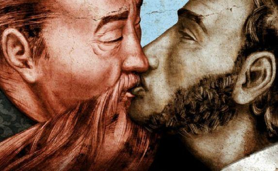 Плакат с поцелуем Пушкина и Курмангазы вызвал скандал