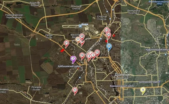 В Интернете появилась карта жертв и попаданий снарядов в дома Донецка