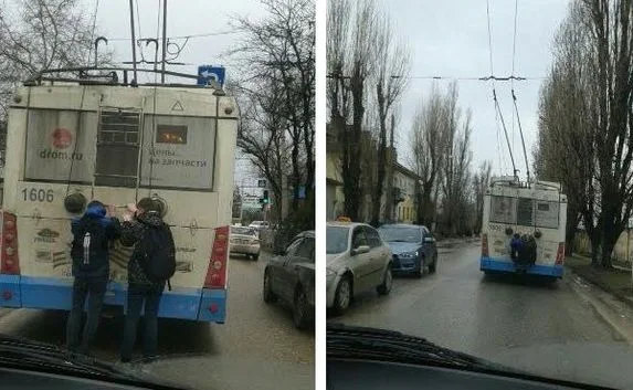 Подростки вспомнили старую «забаву» — цепляться за троллейбусы