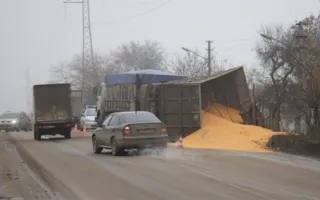 В Керчи перевернулся прицеп с кукурузой (фото)