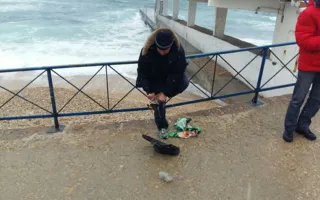 В парке Победы горожане окунались в море, несмотря на снег и ветер 