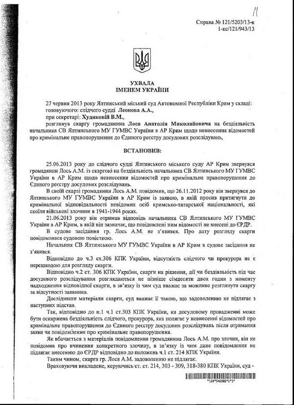 Решение Ялтинского городского суда Автономной республики Крым